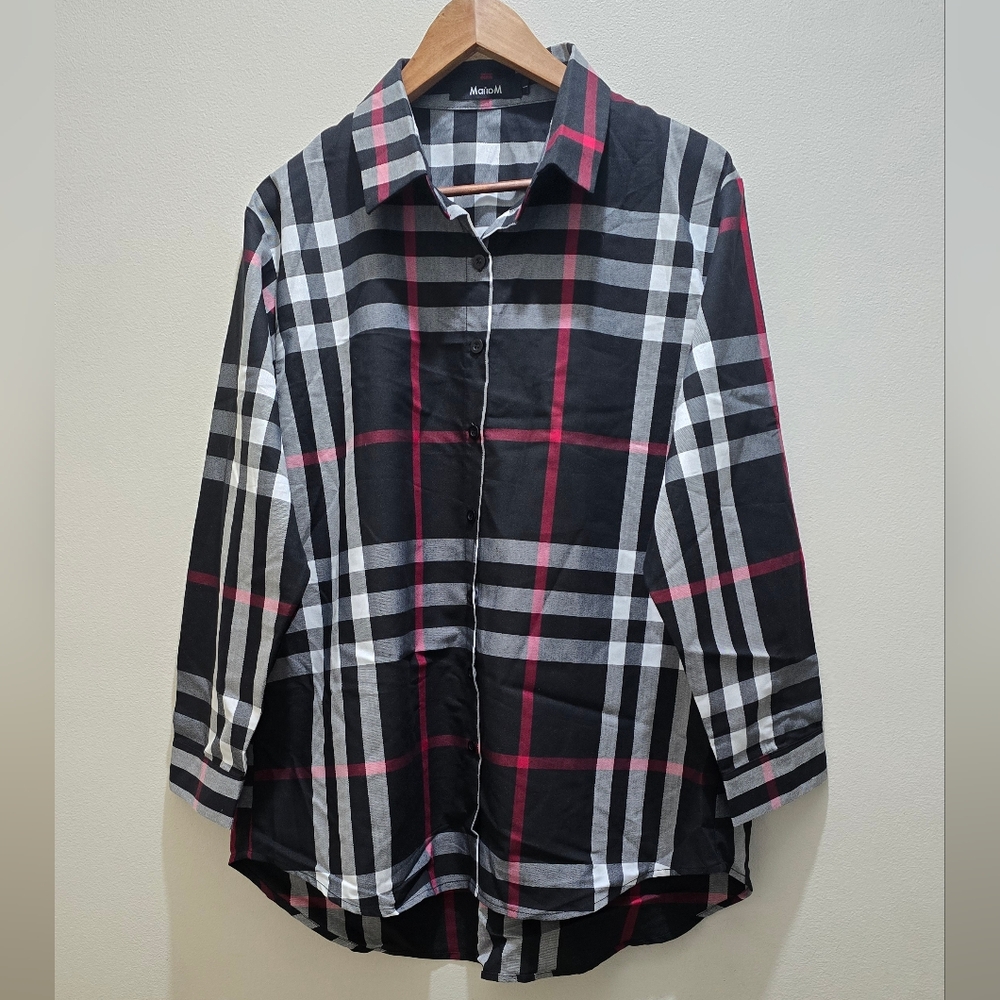 Black and Red Casual Button Down Shirt